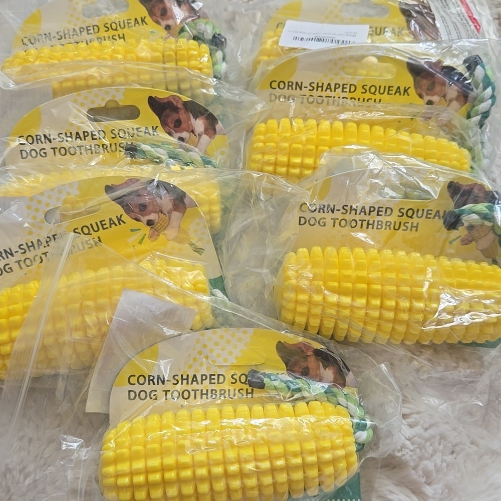 Set Of 7 Corn-shaped Squeak Dog Toothbrush
